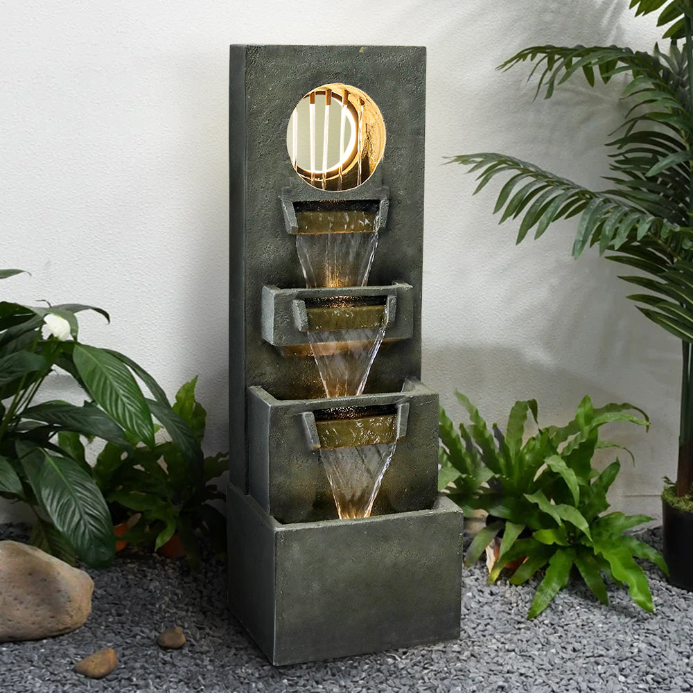 39.3"H-Tiered Designed Outdoor Fountain with LED Lights