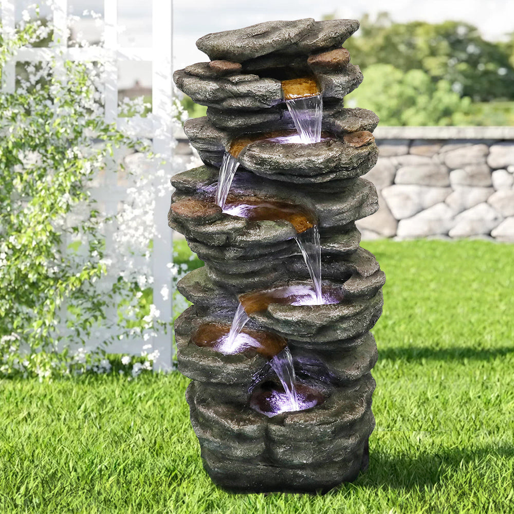 40"H-Tiered Rocks Waterfall Outdoor Fountain with LED Lights