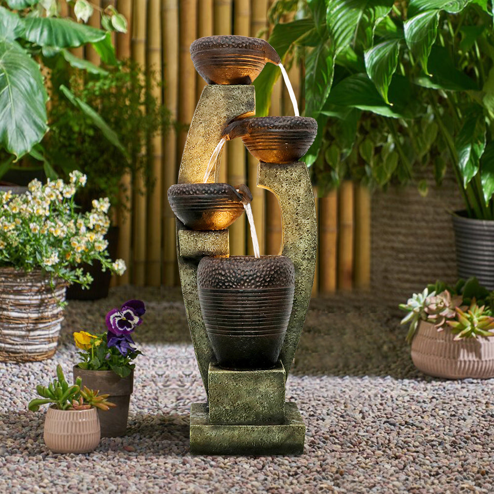 40"H Resin Tiered Fountain Outdoor Fountain with Warm LED light