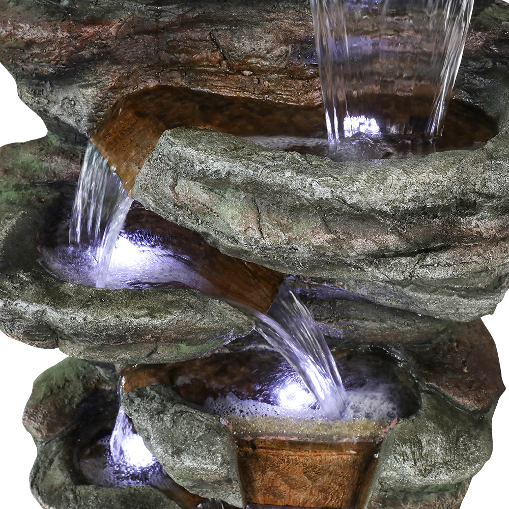 48" H 7-Tiered Stacked Shale Outdoor Fountain with LED Lights