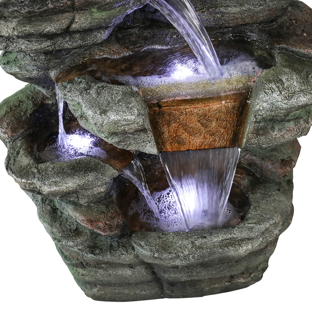 48" H 7-Tiered Stacked Shale Outdoor Fountain with LED Lights