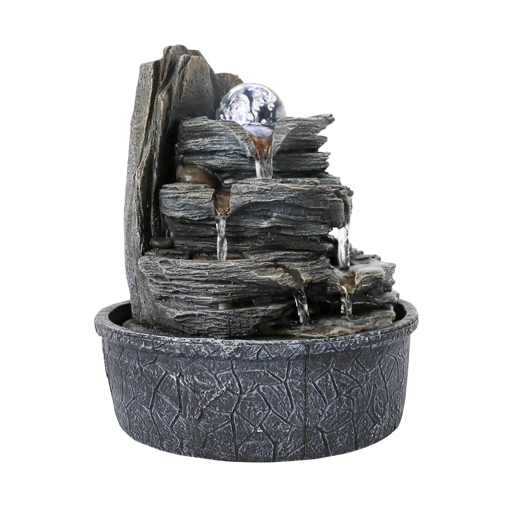 Resin Rock Indoor Tabletop Fountain with Glass Ball-9.8"H