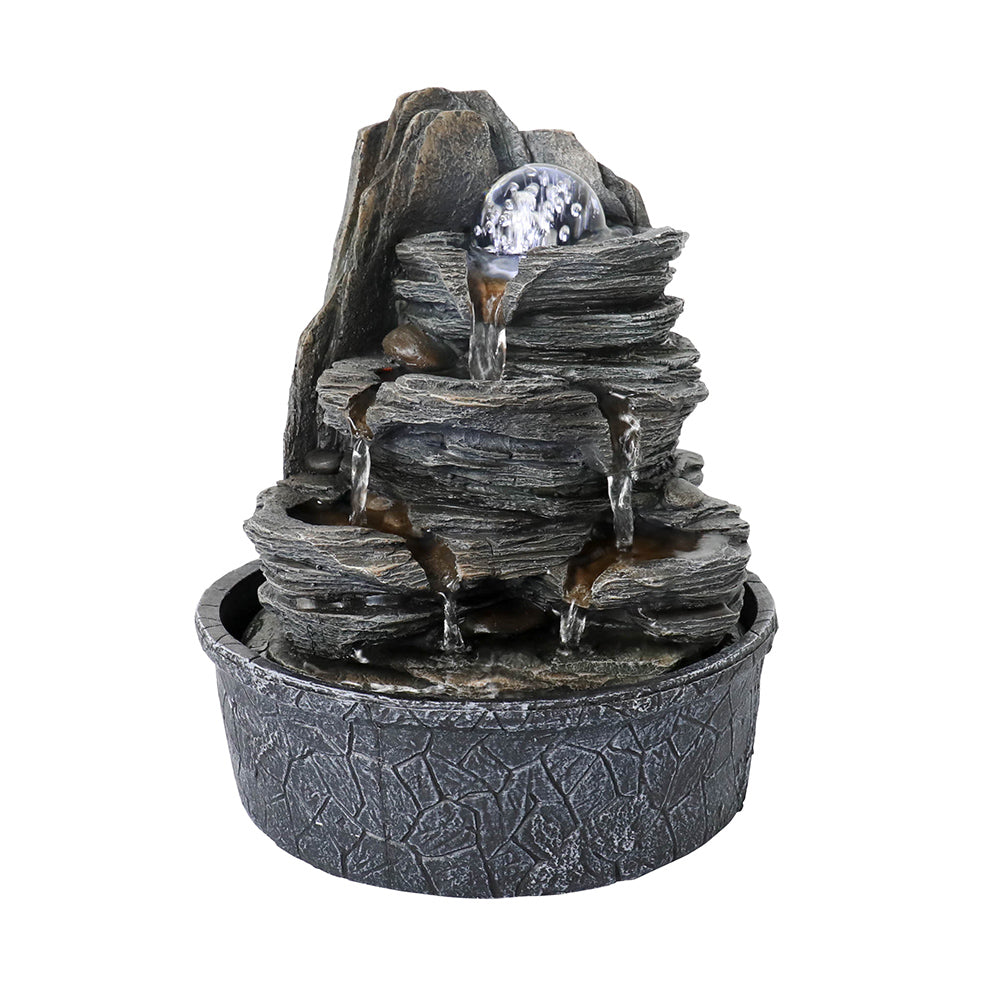 Resin Rock Indoor Tabletop Fountain with Glass Ball-9.8"H