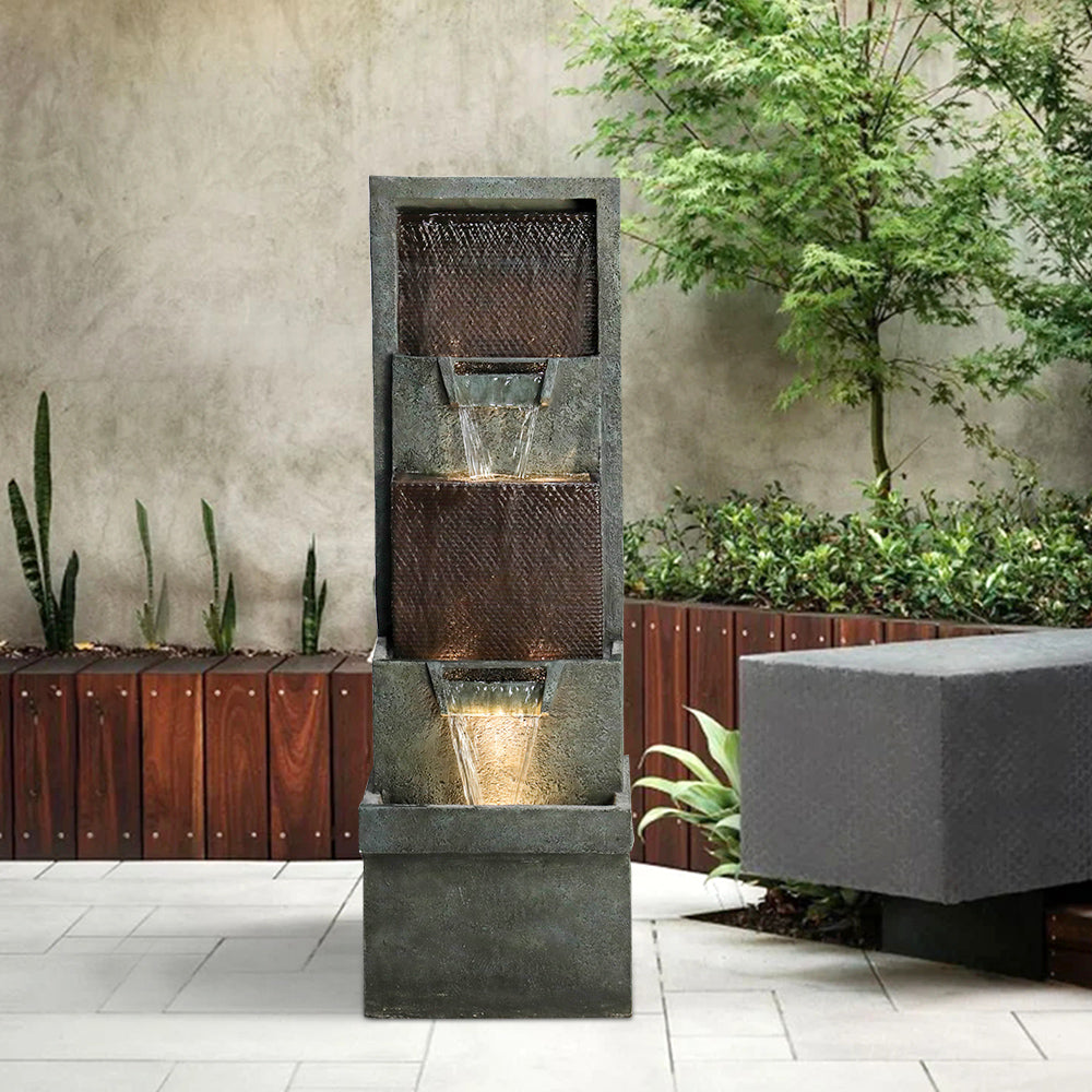 39.3"H-Modern Garden Outdoor Fountains with LED Lights