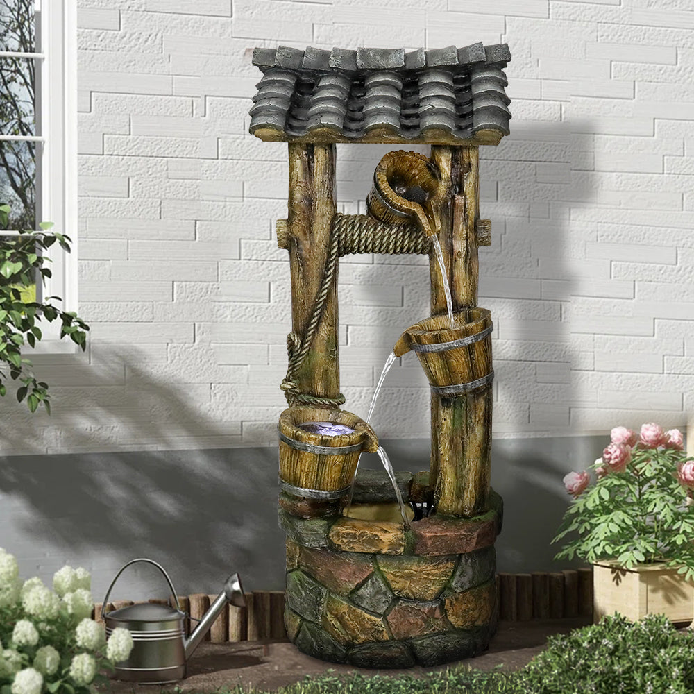 39.3"H Wishing Well Outdoor Fountain with Buckets