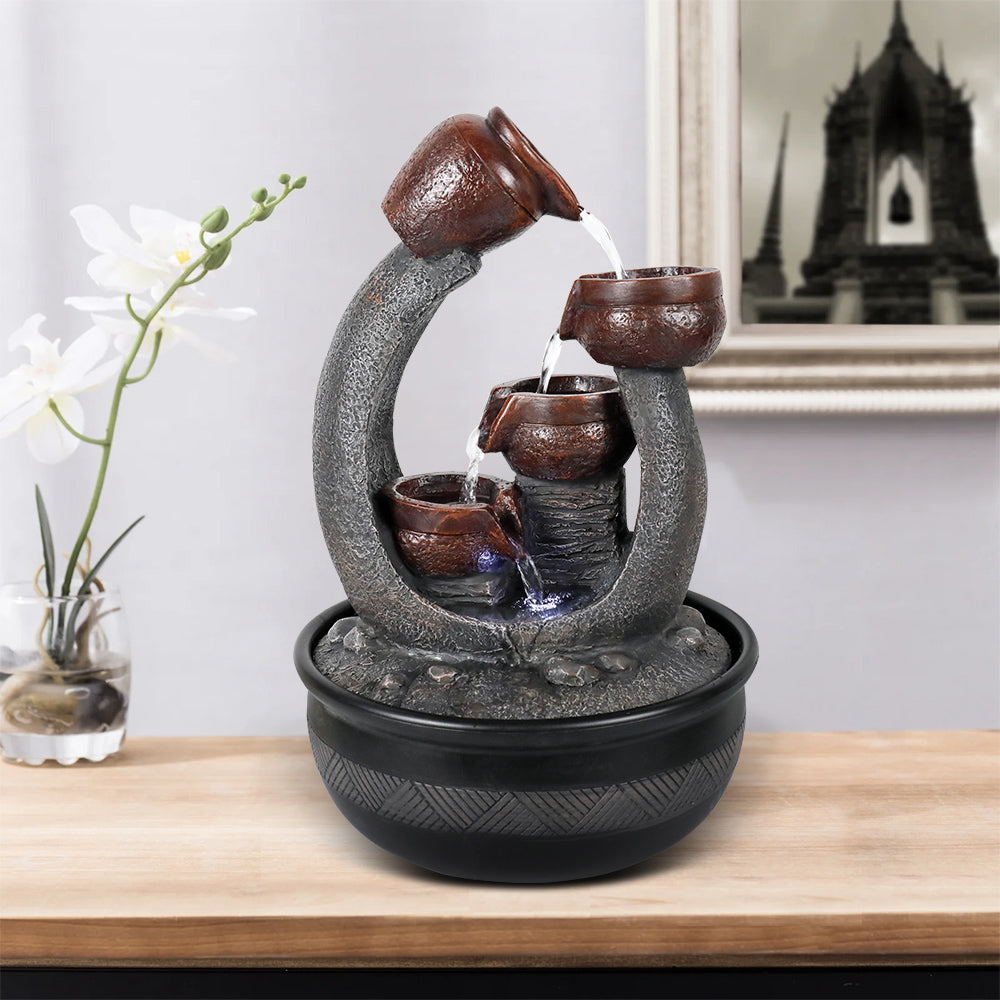 5-Tiered Resin Indoor Tabletop Fountain with LED Lights-15.7"H