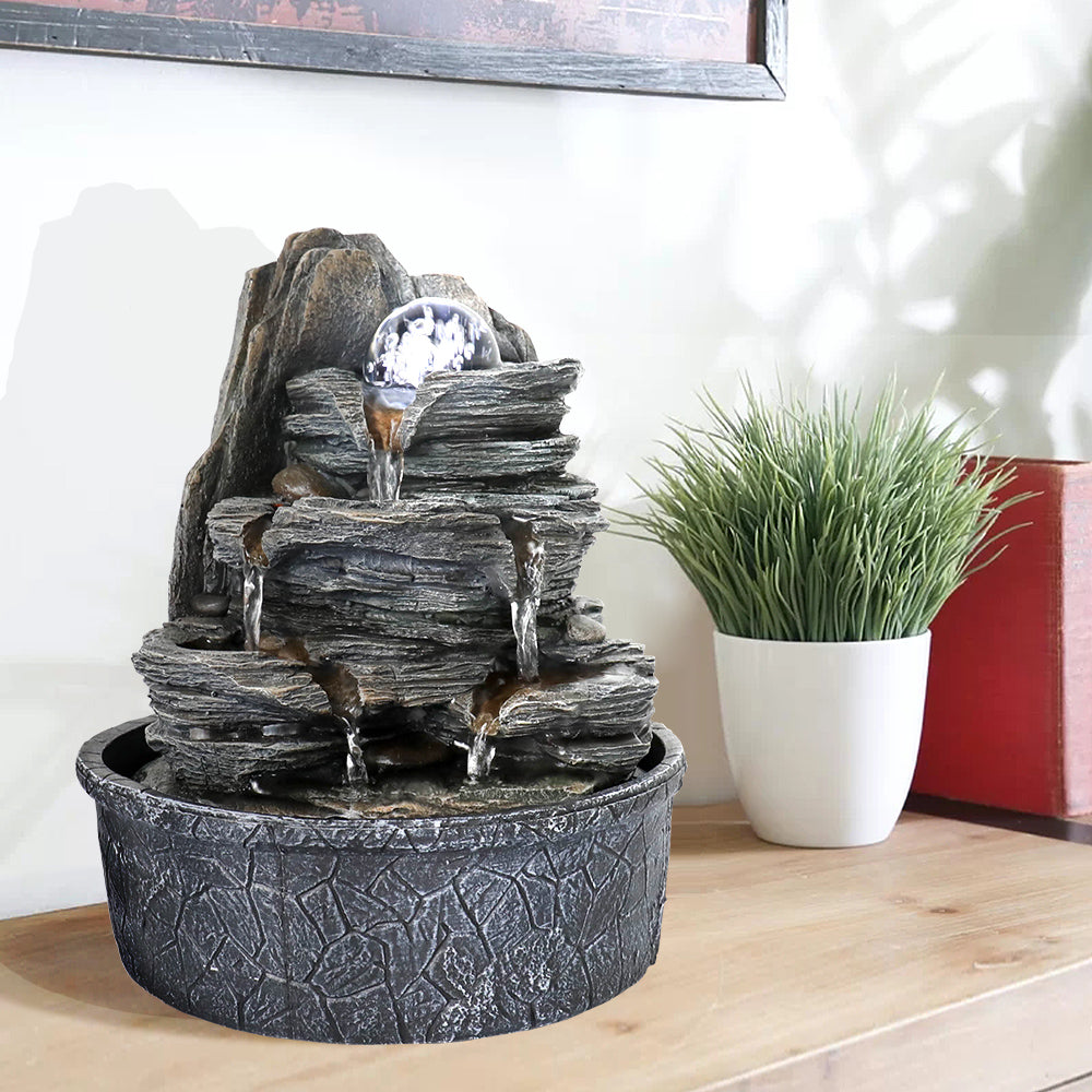 Resin Rock Indoor Tabletop Fountain with Glass Ball-9.8"H