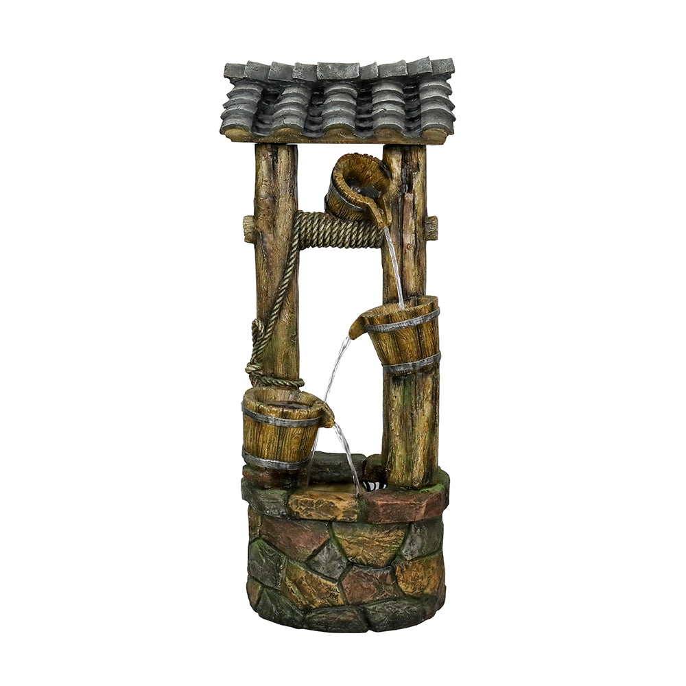 39.3"H Wishing Well Outdoor Fountain with Buckets