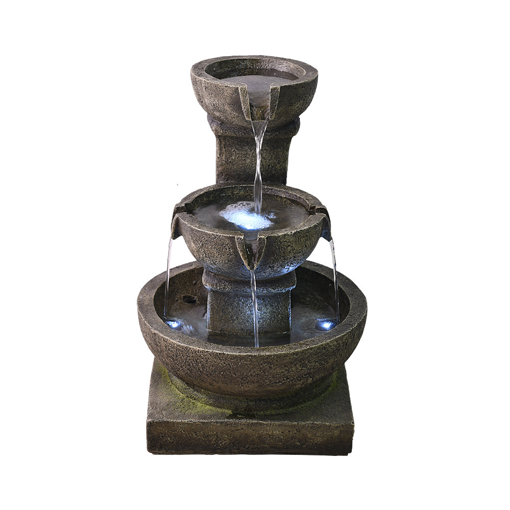 Outdoor Fountain with 3-Tier Design, Moss Effect, and Adjustable Water Pump