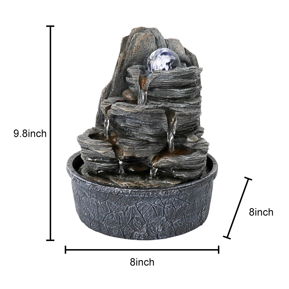 Resin Rock Indoor Tabletop Fountain with Glass Ball-9.8"H