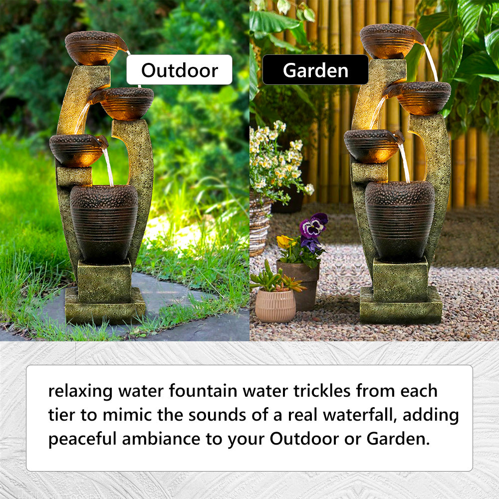 40"H Resin Tiered Fountain Outdoor Fountain with Warm LED light