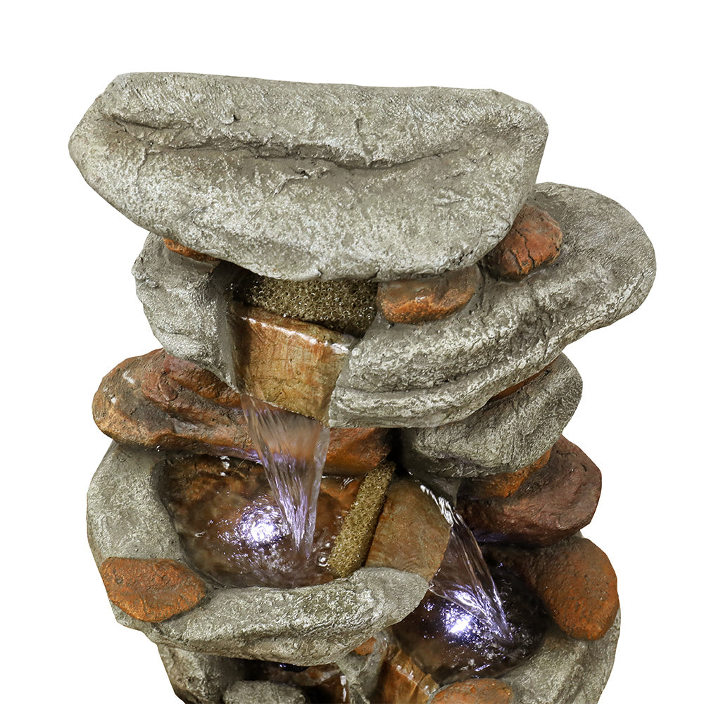 29.9"H-Tiered  Rock Garden Outdoor Fountain with LED Lights