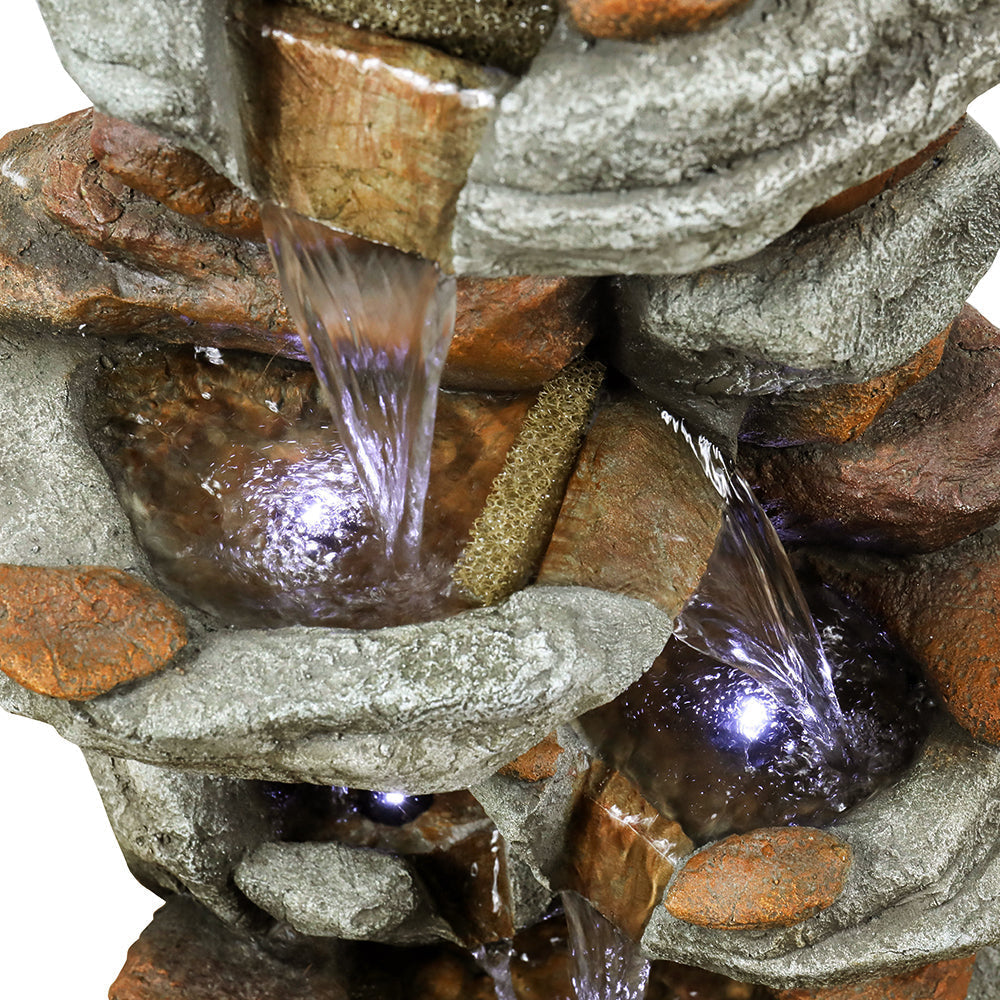 29.9"H-Tiered  Rock Garden Outdoor Fountain with LED Lights