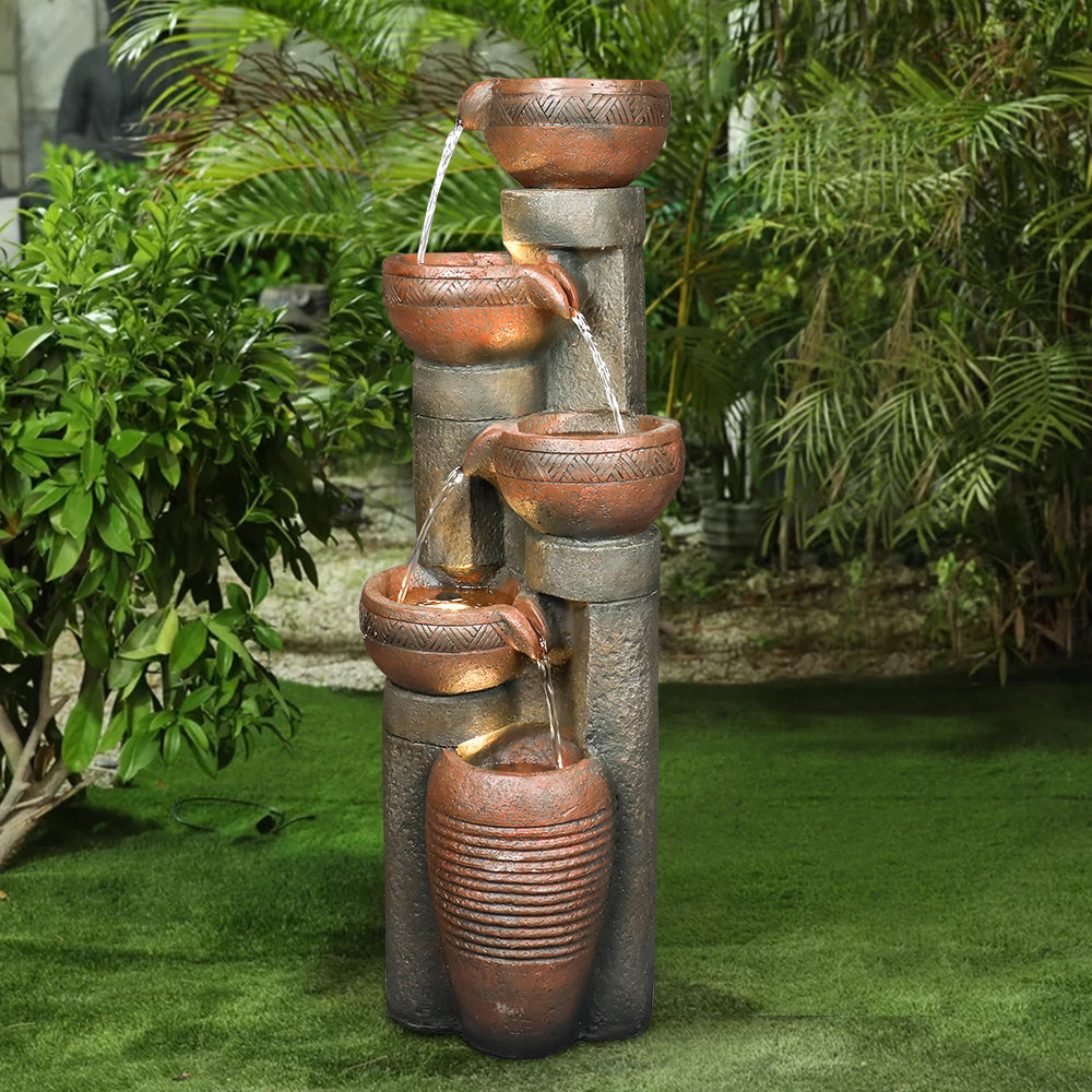 39.7''H 5-Tiered Garden Outdoor Fountain with Warm LED Light