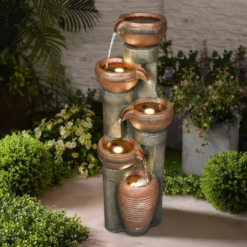 39.7''H 5-Tiered Garden Outdoor Fountain with Warm LED Light