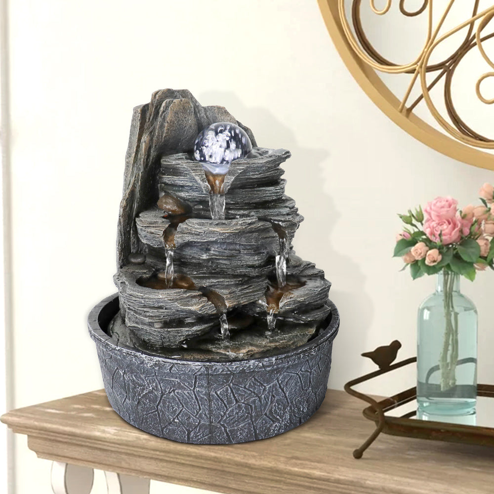 Resin Rock Indoor Tabletop Fountain with Glass Ball-9.8"H