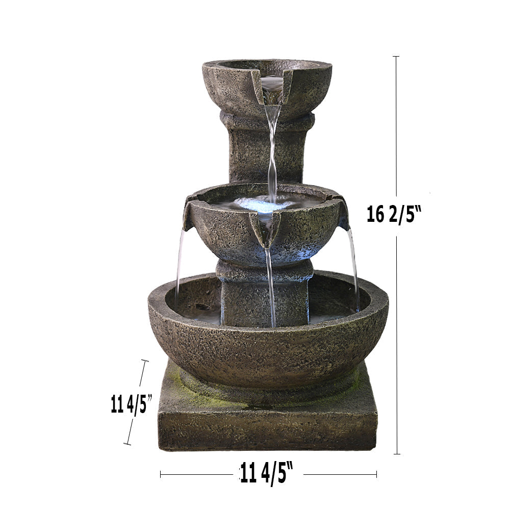 Outdoor Fountain with 3-Tier Design, Moss Effect, and Adjustable Water Pump