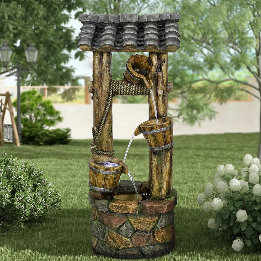 39.3"H Wishing Well Outdoor Fountain with Buckets