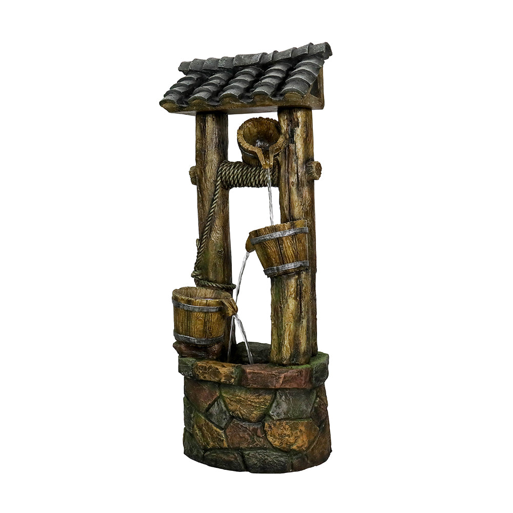 39.3"H Wishing Well Outdoor Fountain with Buckets