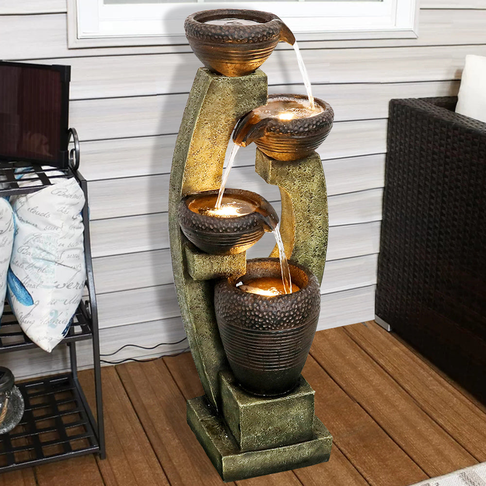 40"H Resin Tiered Fountain Outdoor Fountain with Warm LED light