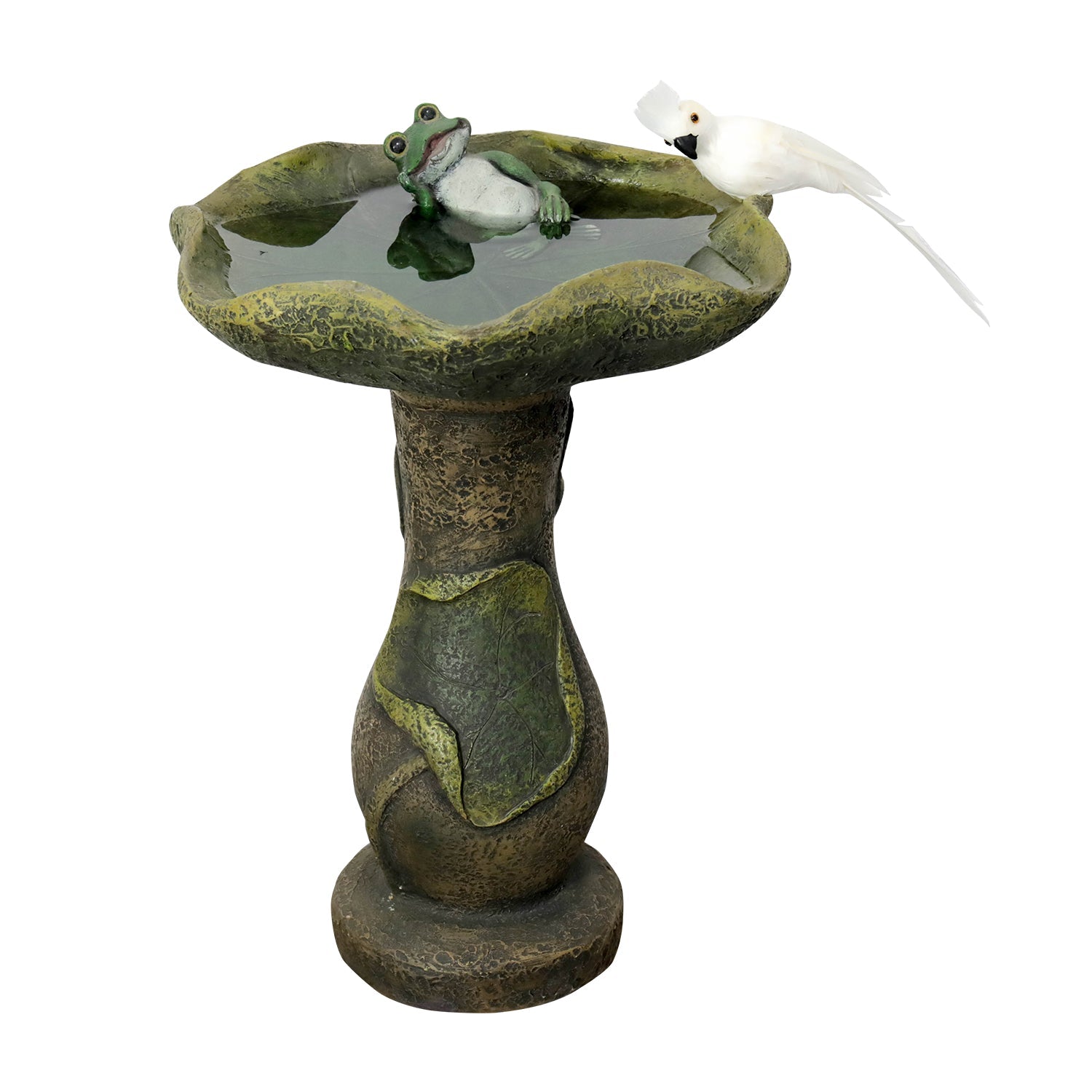 Concrete Outdoor Freestanding Bird Bath for Garden with Lotus Birdbath Bowl and a Frog Decorative Statue-20.8”Tall