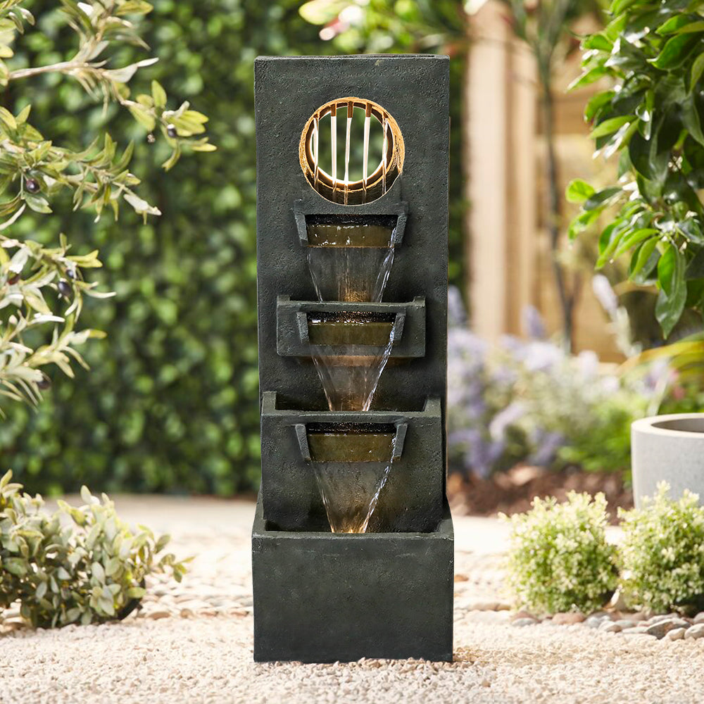 39.3"H-Tiered Designed Outdoor Fountain with LED Lights