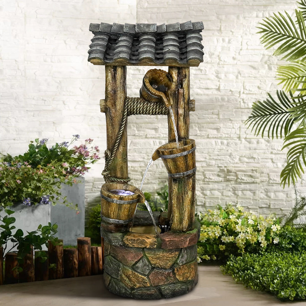 39.3"H Wishing Well Outdoor Fountain with Buckets