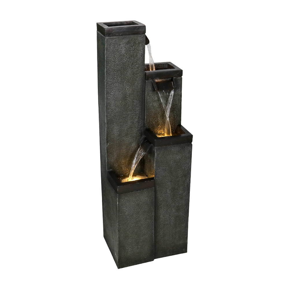 39.3"H 4-Tiered Square Outdoor Fountain with Warm LED Lights