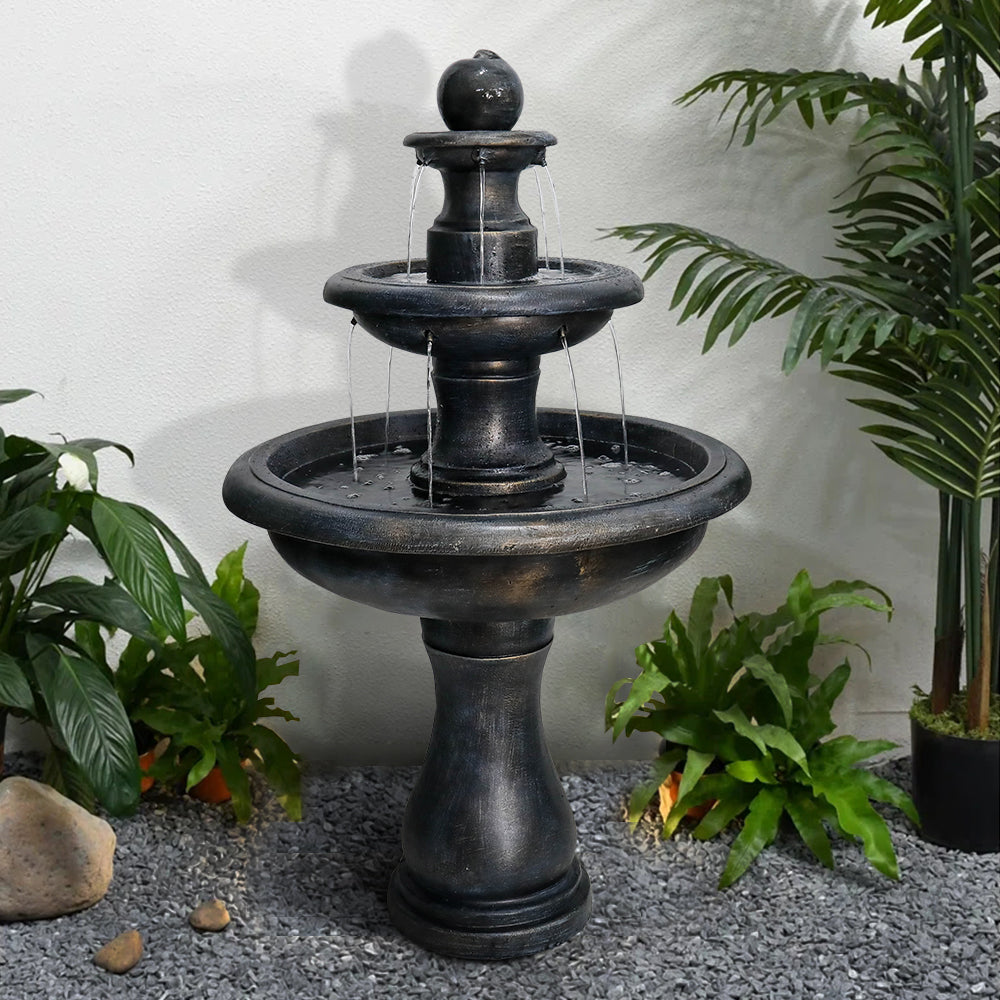 3-Tiered  Outdoor  Antique Black Garden Fountain-45.2"H