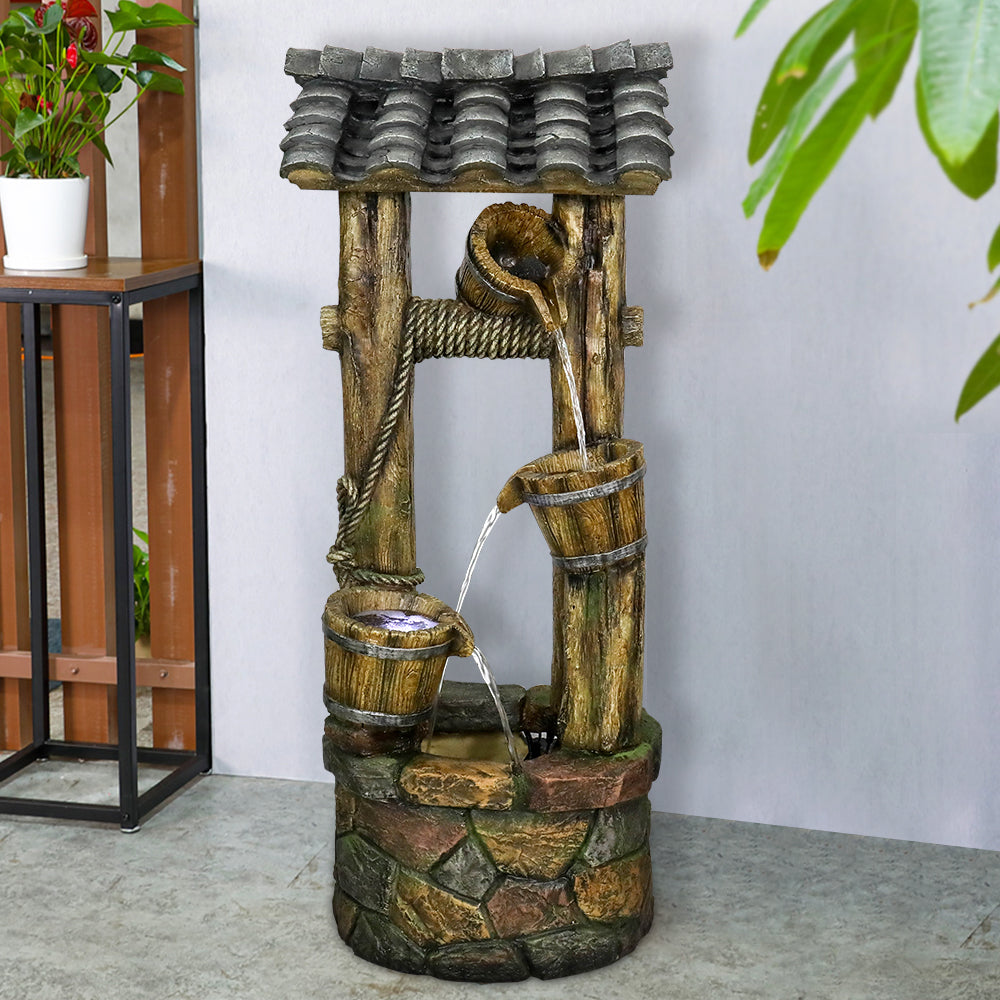 39.3"H Wishing Well Outdoor Fountain with Buckets