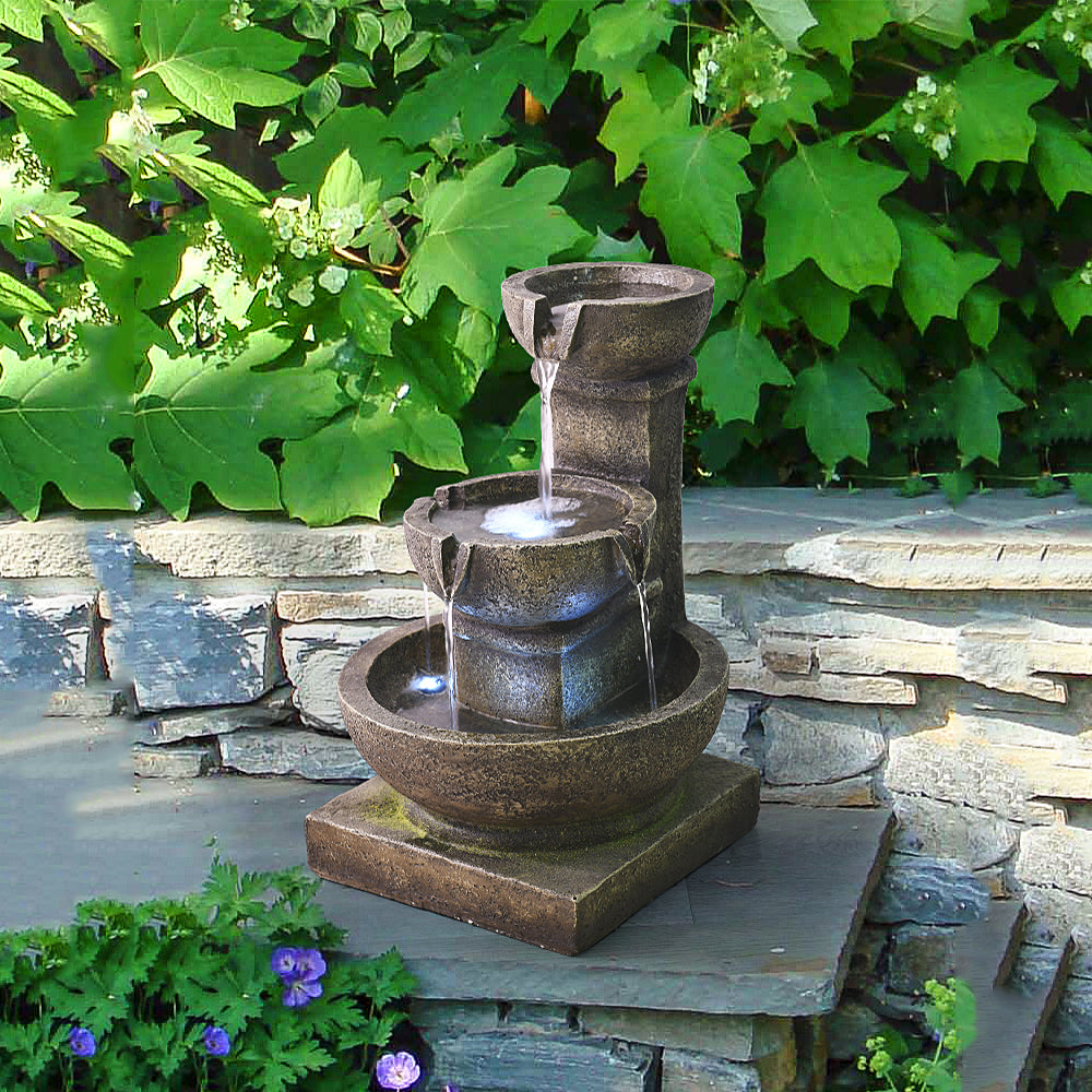 Outdoor Fountain with 3-Tier Design, Moss Effect, and Adjustable Water Pump