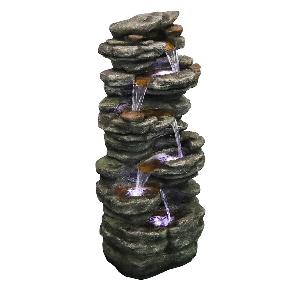 40"H-Tiered Rocks Waterfall Outdoor Fountain with LED Lights