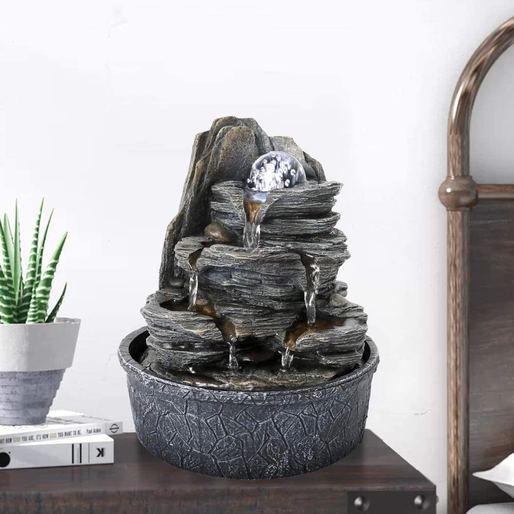 Resin Rock Indoor Tabletop Fountain with Glass Ball-9.8"H