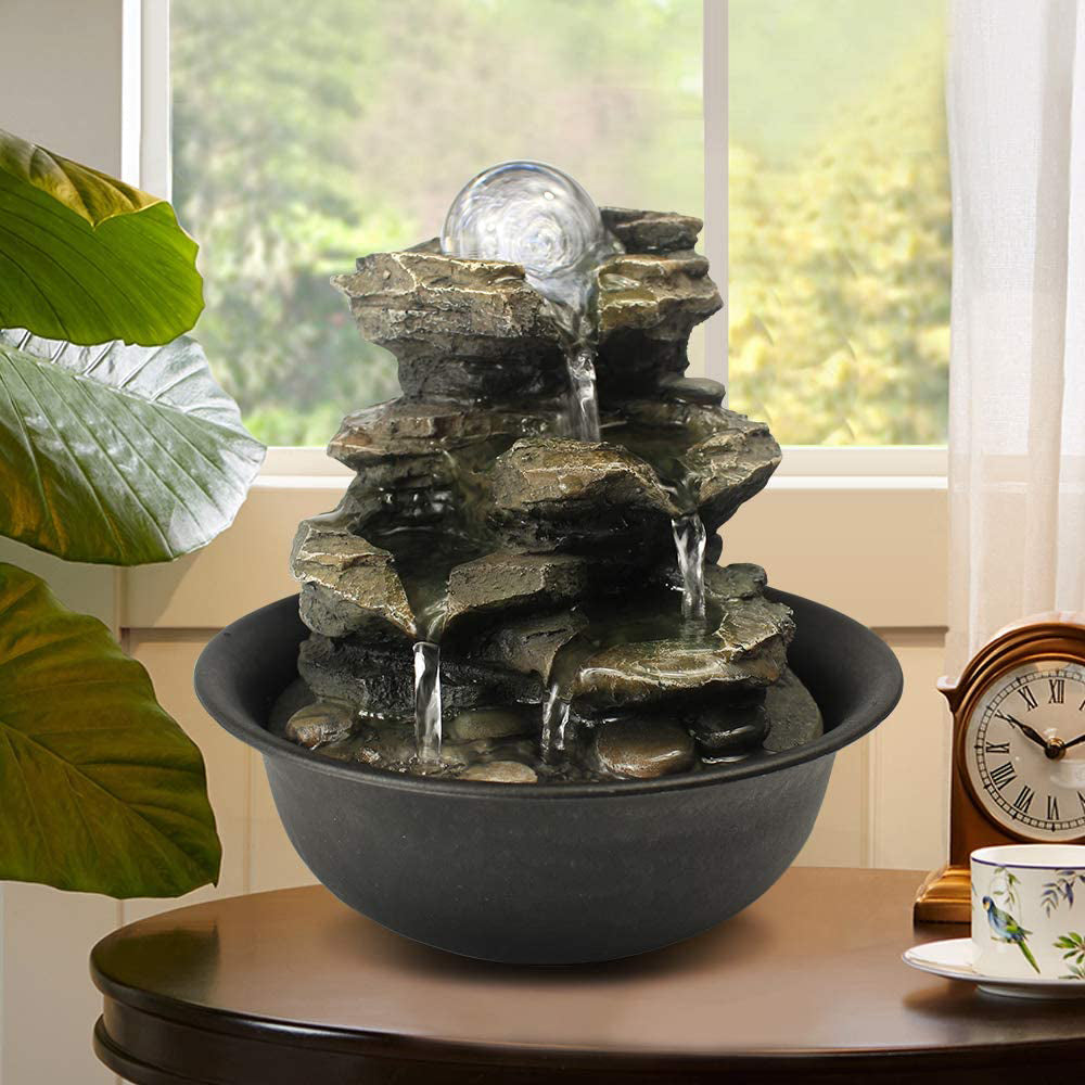 Rock Tabletop Indoor Fountain with LED Lights-8.3"H