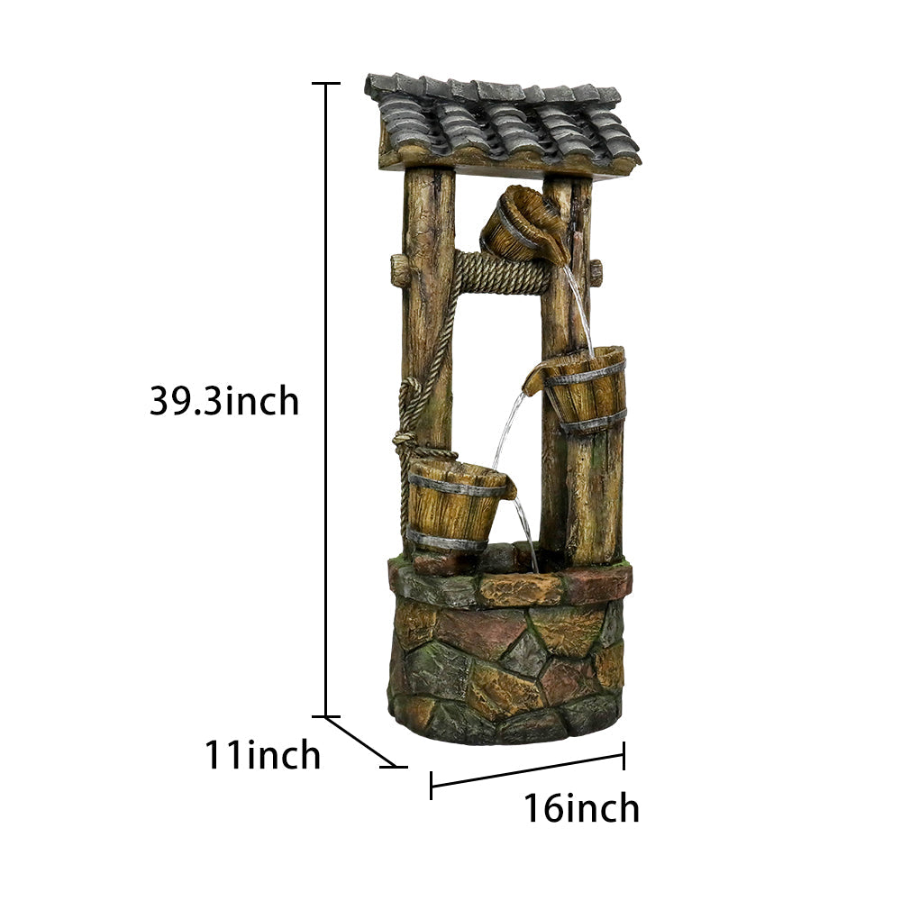 39.3"H Wishing Well Outdoor Fountain with Buckets