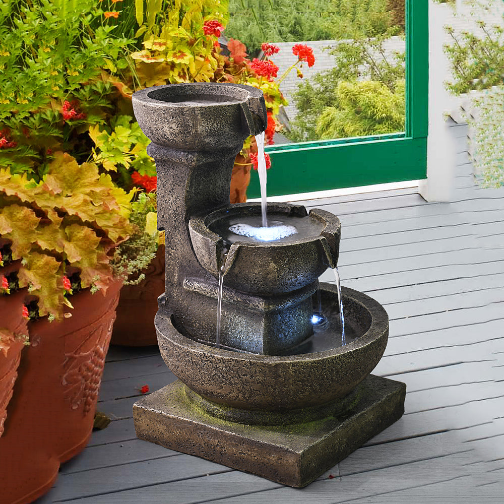 Outdoor Fountain with 3-Tier Design, Moss Effect, and Adjustable Water Pump