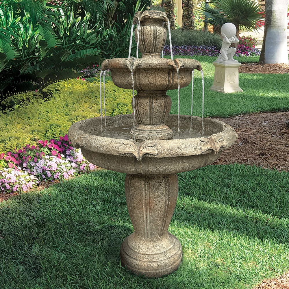 3-Tiers Concrete Outdoor Water Fountain Included Pump-48” H