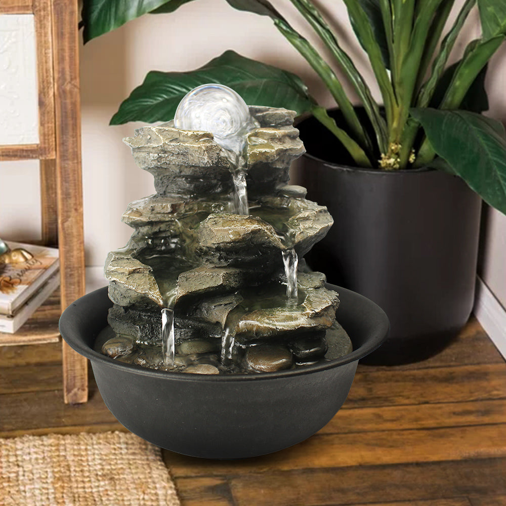 Rock Tabletop Indoor Fountain with LED Lights-8.3"H