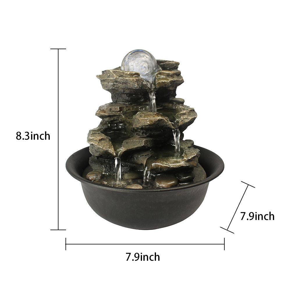 Rock Tabletop Indoor Fountain with LED Lights-8.3"H