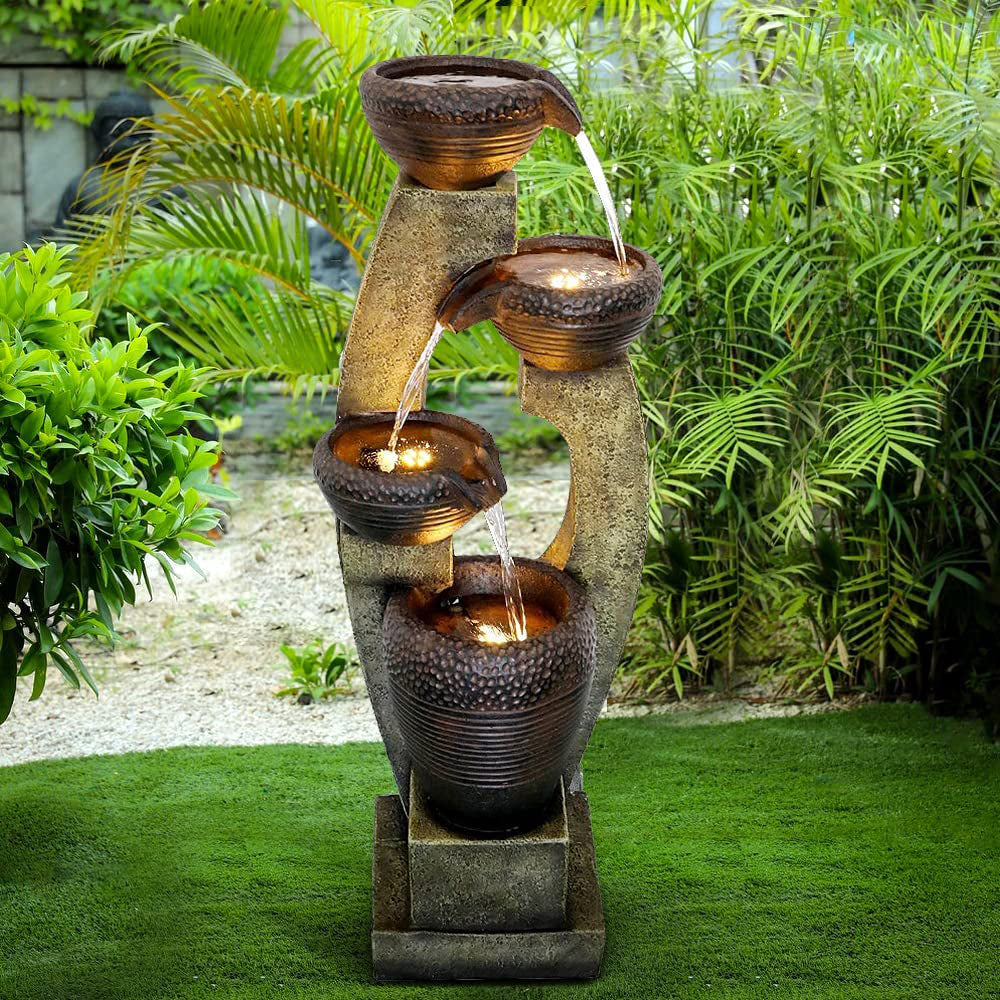 40"H Resin Tiered Fountain Outdoor Fountain with Warm LED light