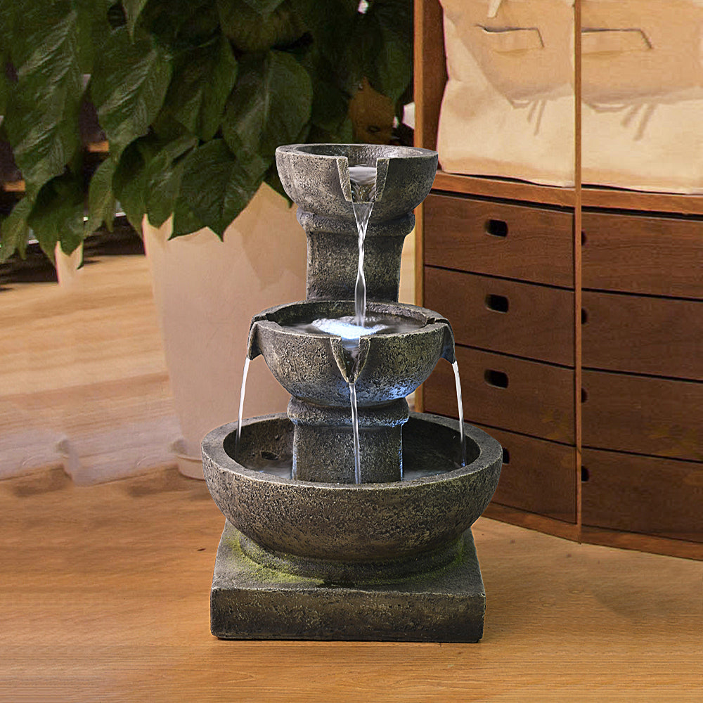 Outdoor Fountain with 3-Tier Design, Moss Effect, and Adjustable Water Pump