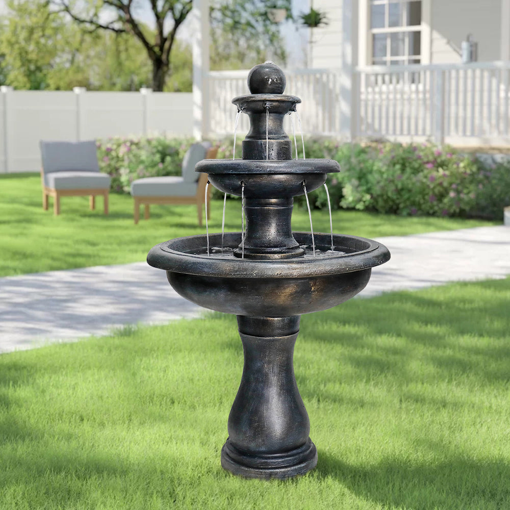 3-Tiered  Outdoor  Antique Black Garden Fountain-45.2"H