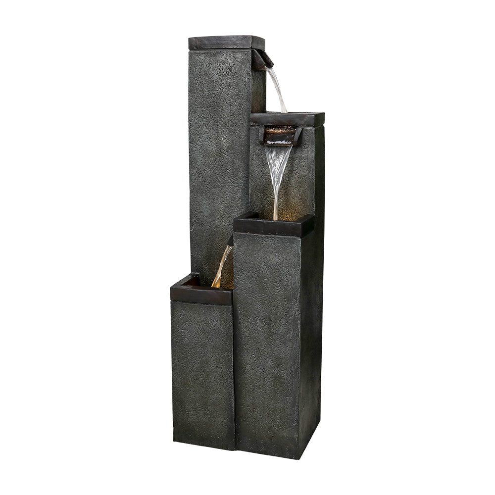 39.3"H 4-Tiered Square Outdoor Fountain with Warm LED Lights