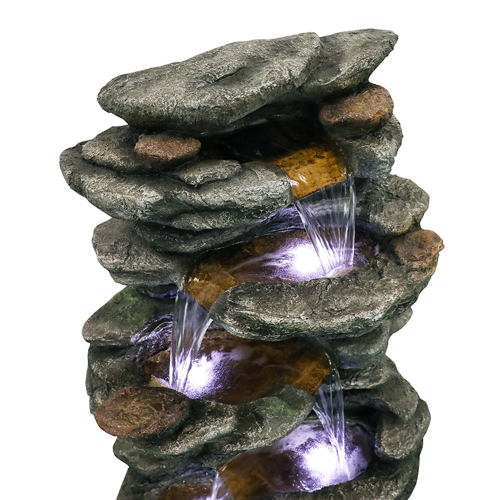 40"H-Tiered Rocks Waterfall Outdoor Fountain with LED Lights