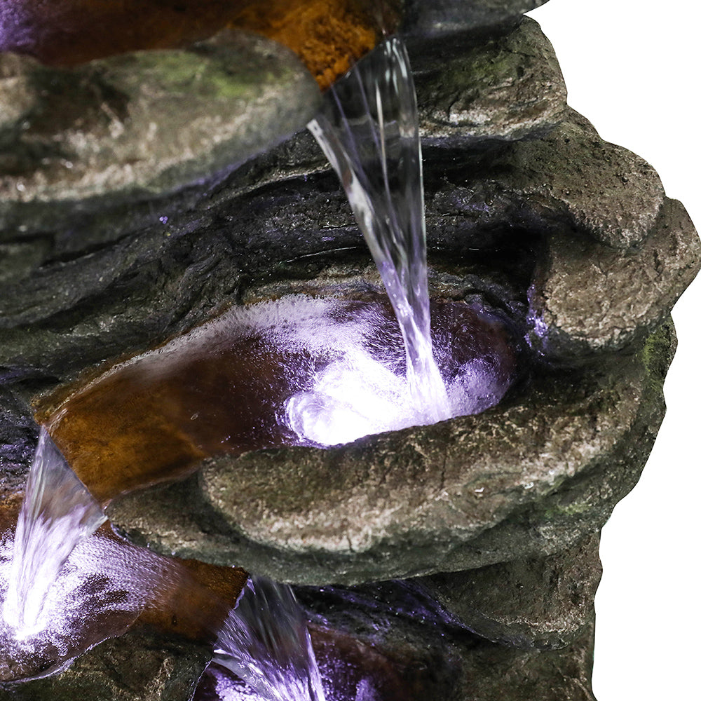 40"H-Tiered Rocks Waterfall Outdoor Fountain with LED Lights