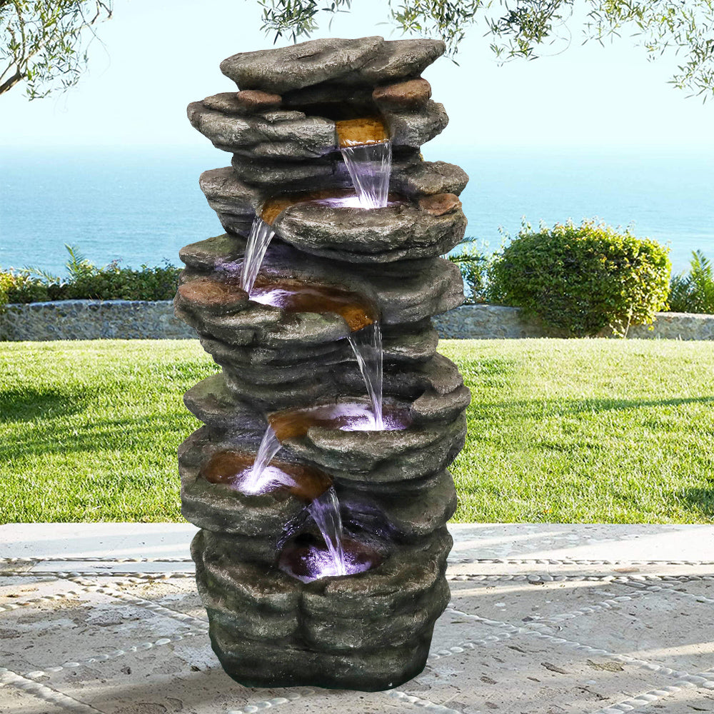 40"H-Tiered Rocks Waterfall Outdoor Fountain with LED Lights