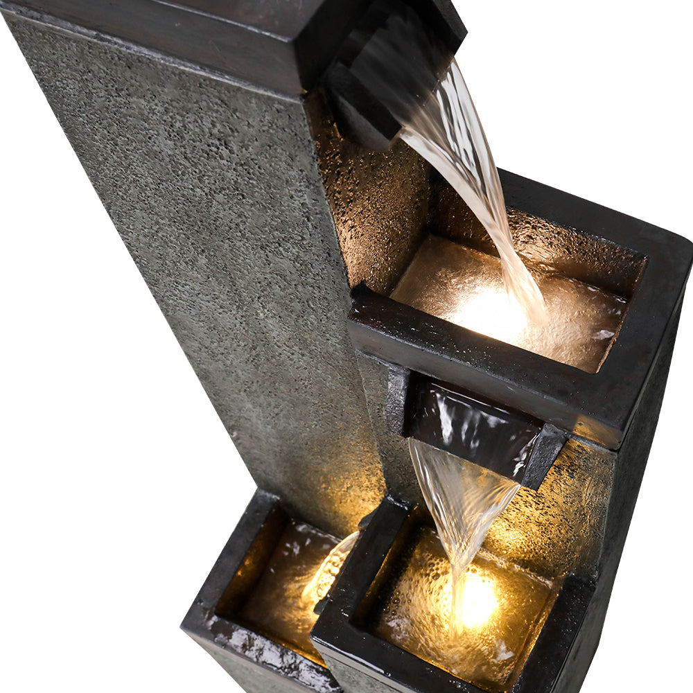 39.3"H 4-Tiered Square Outdoor Fountain with Warm LED Lights