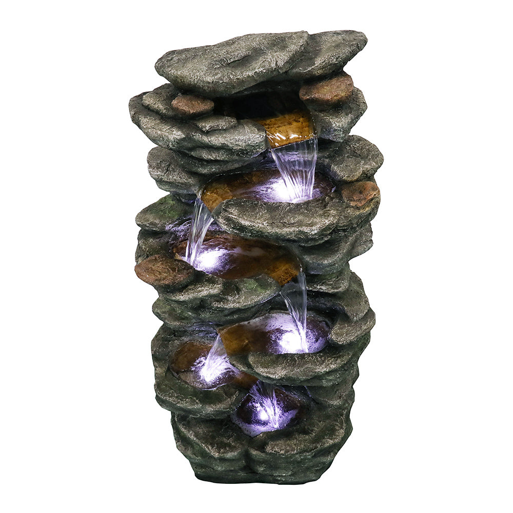 40"H-Tiered Rocks Waterfall Outdoor Fountain with LED Lights