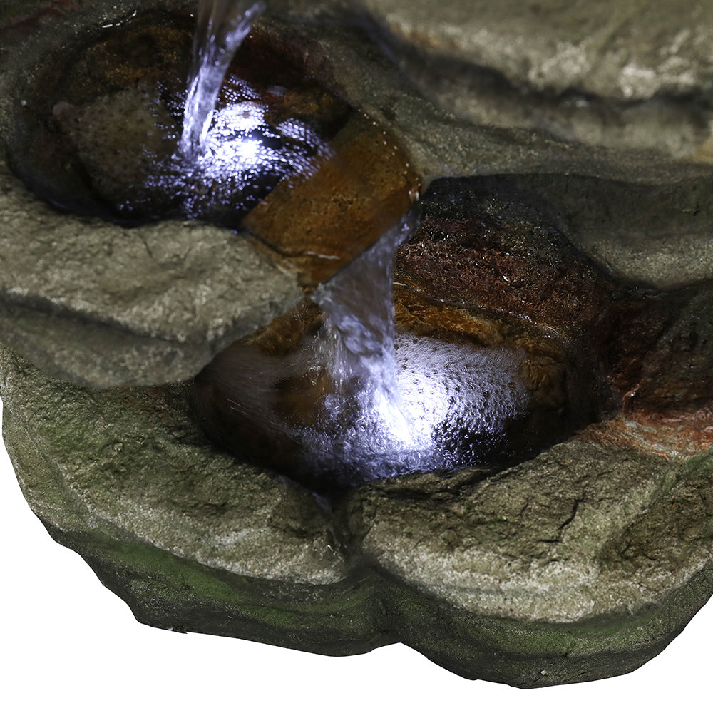 30.7"H- Tiered  Rock Garden Outdoor Fountain with White LED Lights