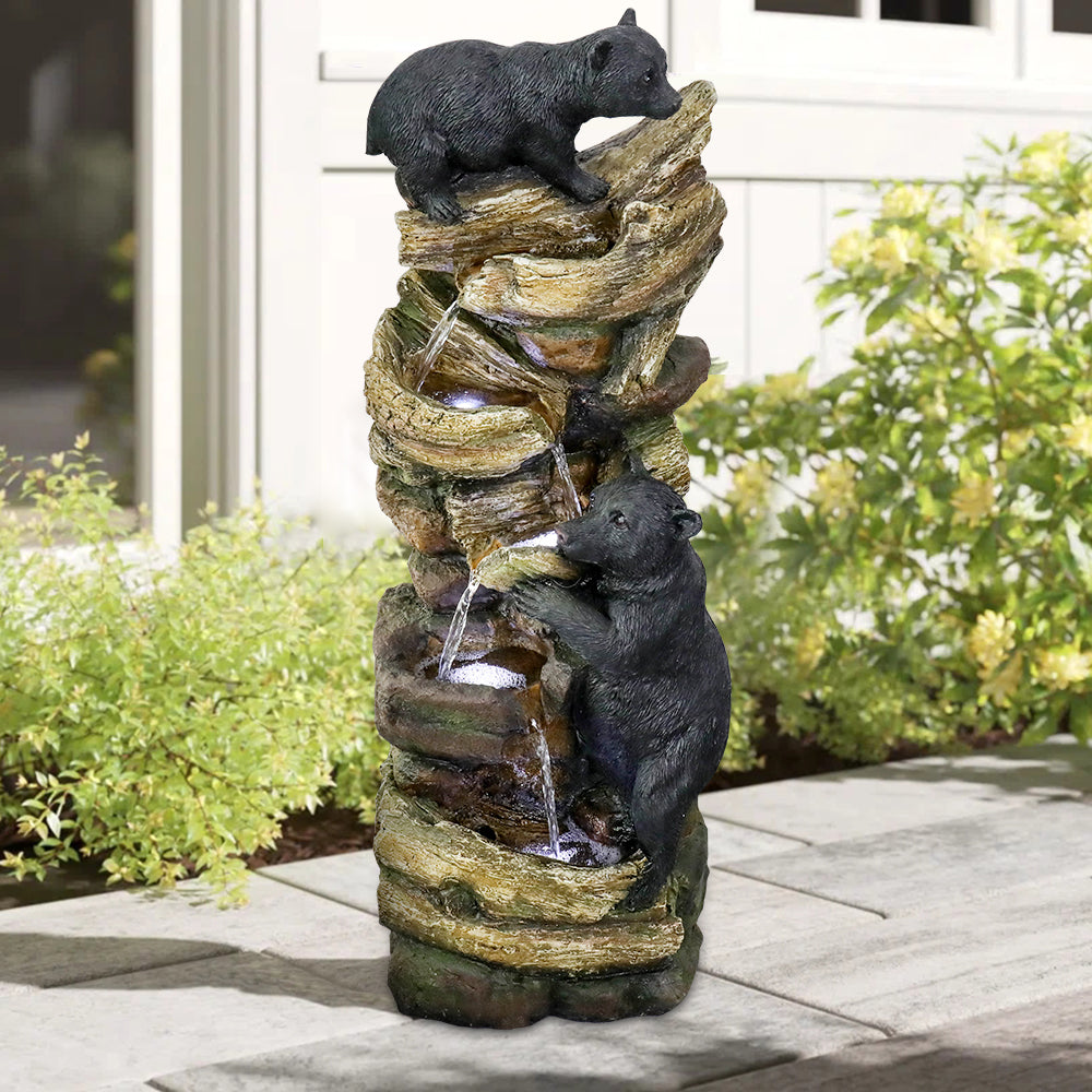 39.3"H-Two Bears Playing Garden Outdoor Fountain with LED Lights